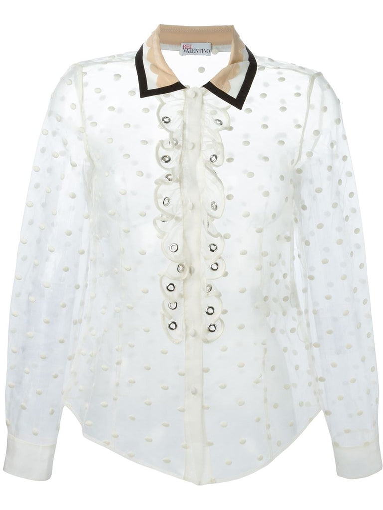 Louis Vuitton Sheer Mousseline Polka Dot Blouse White. Size 40