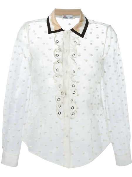 White Organza Polka Dot Blouse