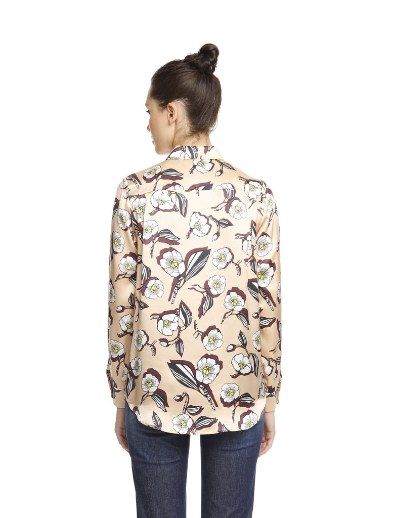 Peach Floral Silk Pattern Printed Shirt