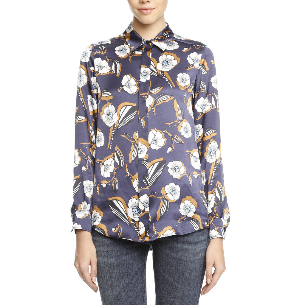 Blue Floral Silk Pattern Printed Shirt