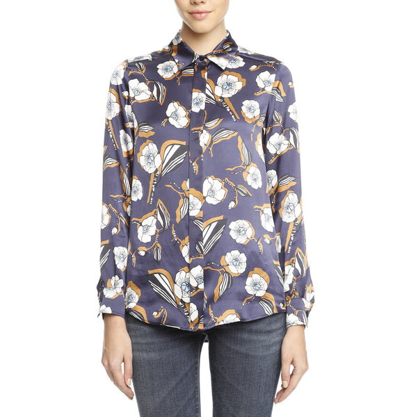 Blue Floral Silk Pattern Printed Shirt