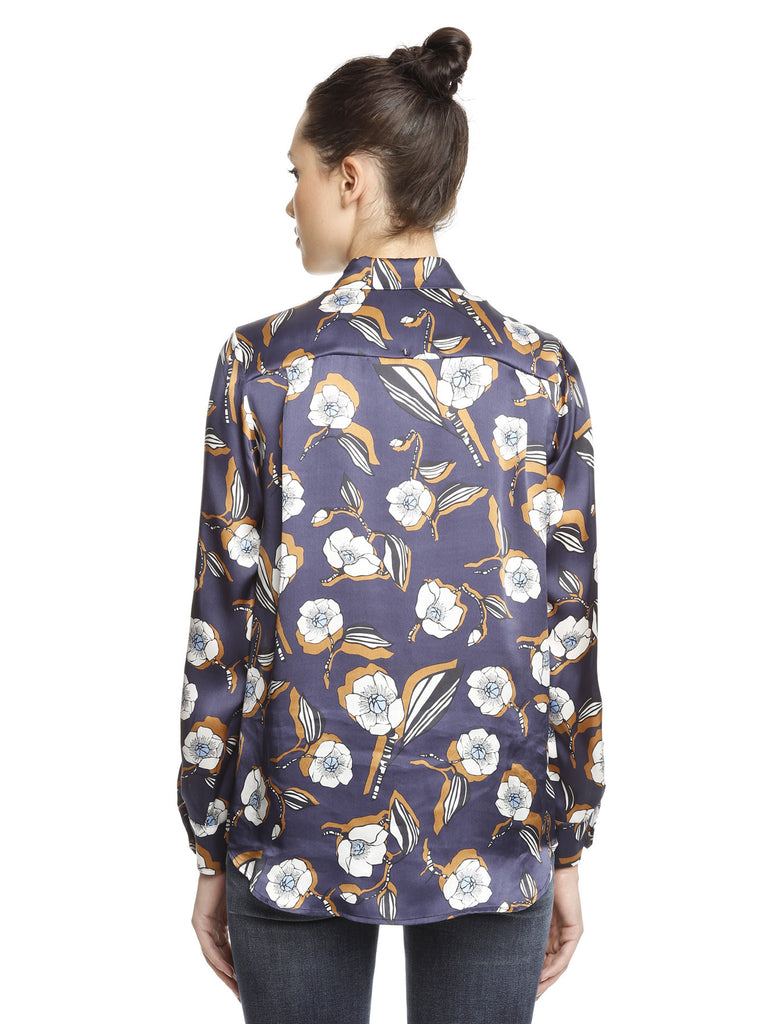 Blue Floral Silk Pattern Printed Shirt