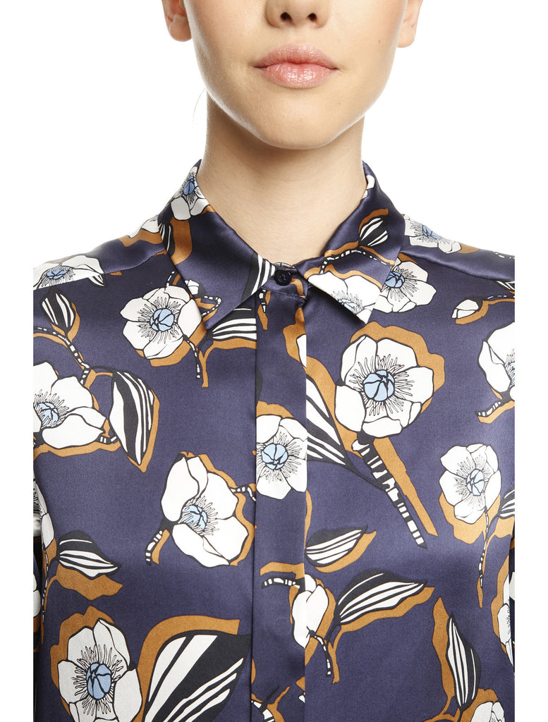 Blue Floral Silk Pattern Printed Shirt
