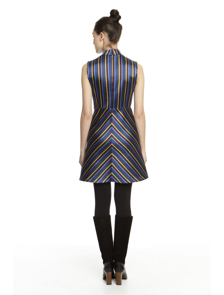 Navy Sleeveless Striped A-Line Dress