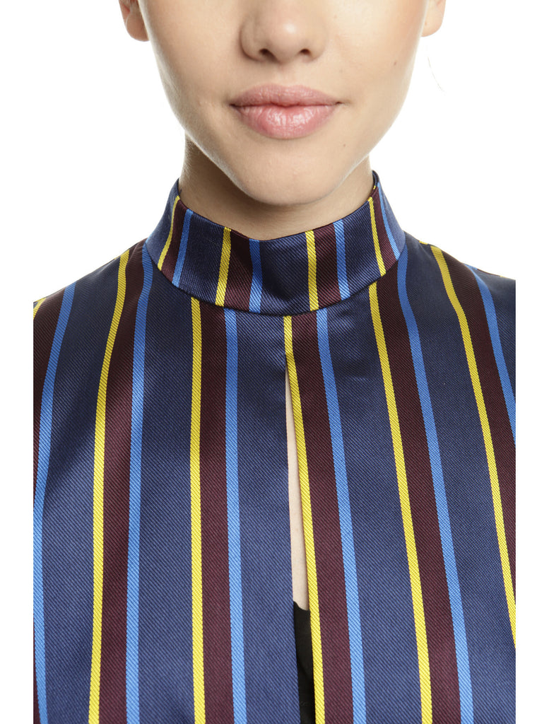 Navy Sleeveless Striped A-Line Dress