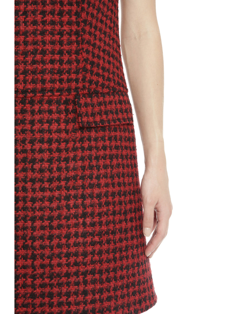 Red Houndstooth Sleeveless Boucle Dress