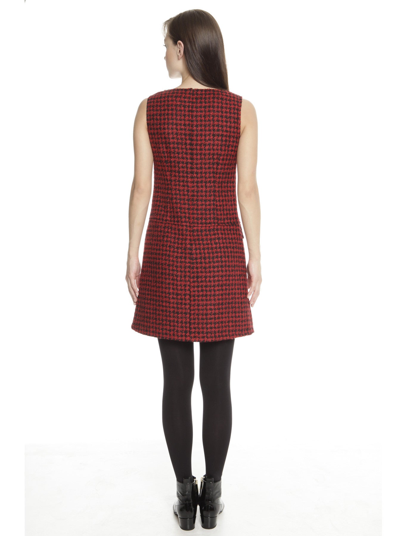 Red Houndstooth Sleeveless Boucle Dress CURATORZ