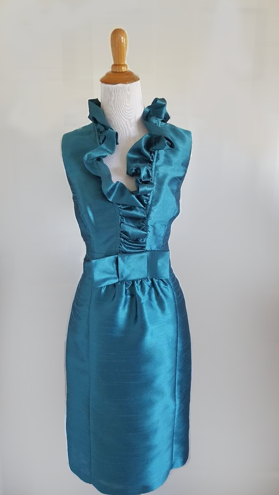 Teal Ruffle Neck and Pencil Fit Dress
