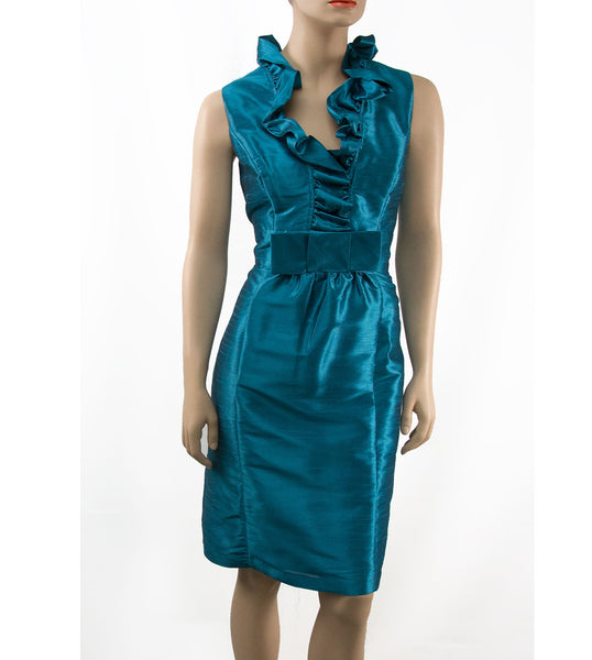 Teal Ruffle Neck and Pencil Fit Dress