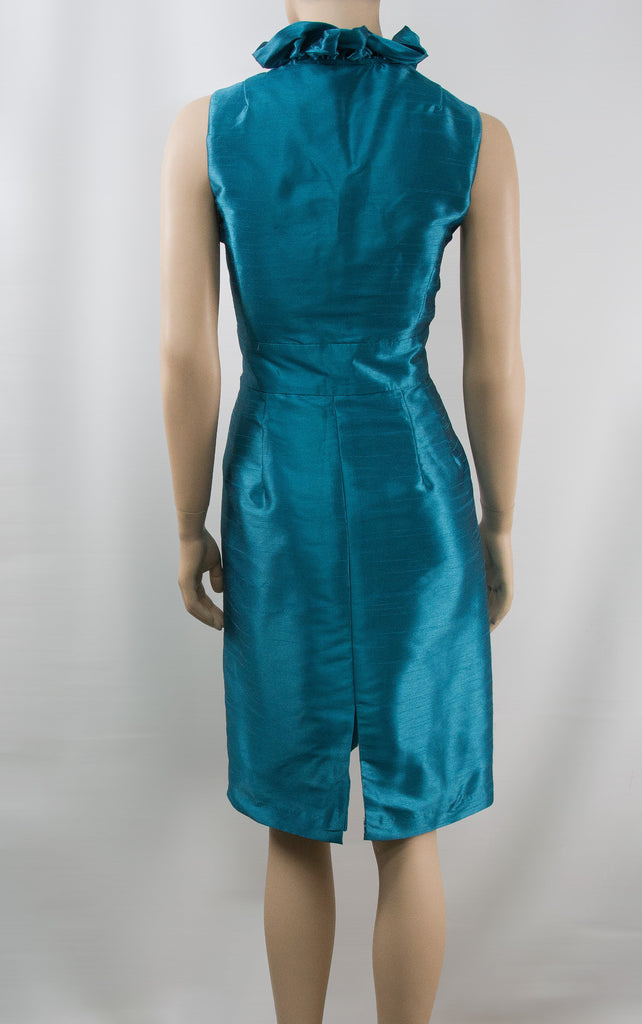 Teal Ruffle Neck and Pencil Fit Dress