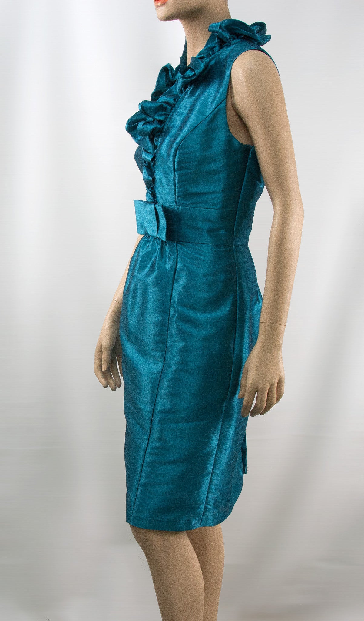 Teal Ruffle Neck and Pencil Fit Dress - CURATORZ Teal Ruffle Neck and Pencil Fit Dress - CURATORZ