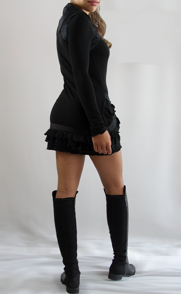 Black Ruffle Fitted Dress