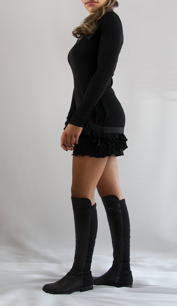 Black Ruffle Fitted Dress