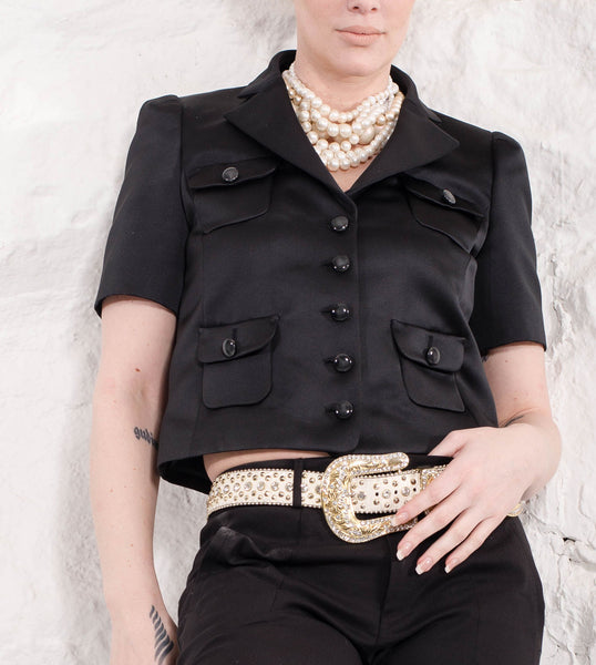 Black Satin Short Sleeve Jacket