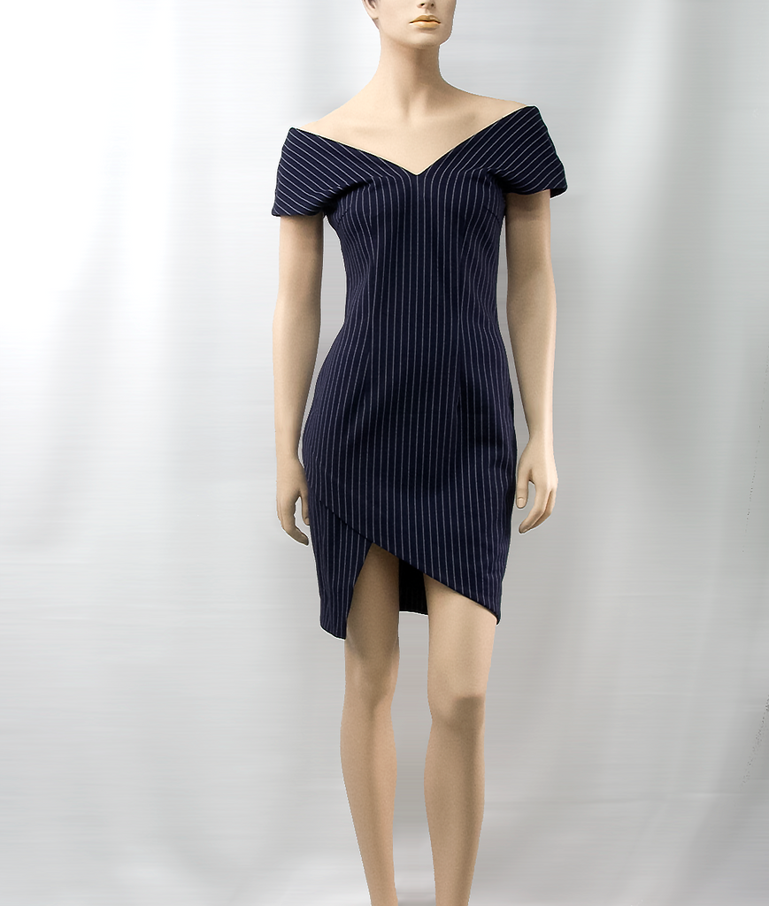Blue Pinstripe Asymmetrical Dress
