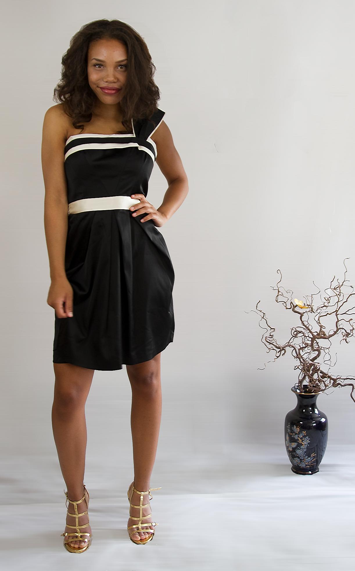 Black and white top one shoulder dress