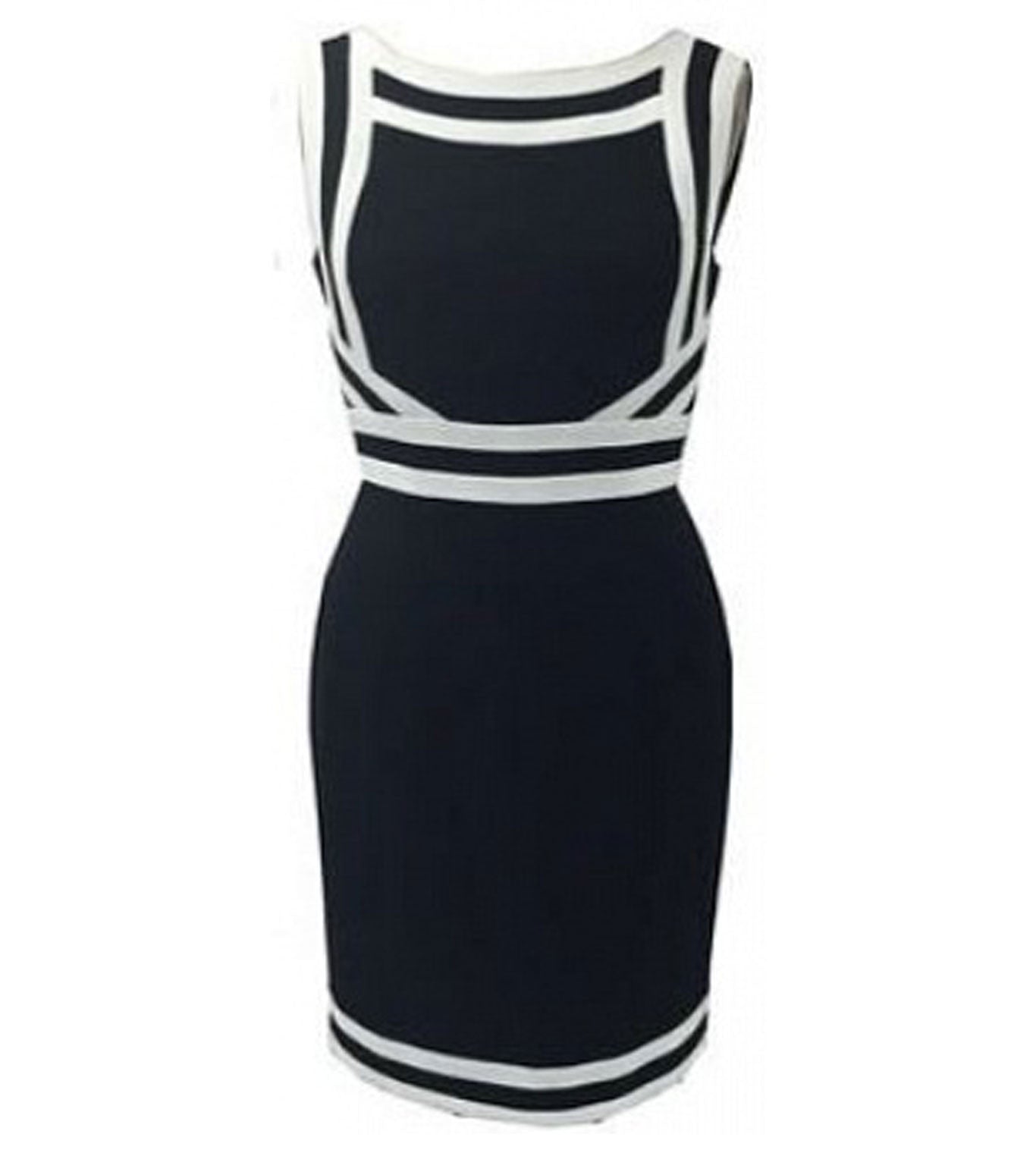 Black / White Stripe Crepe Sheath Dress - CURATORZ Black / White Stripe Crepe Sheath Dress - CURATORZ
