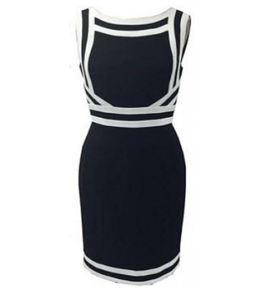 Black / White Stripe Crepe Sheath Dress
