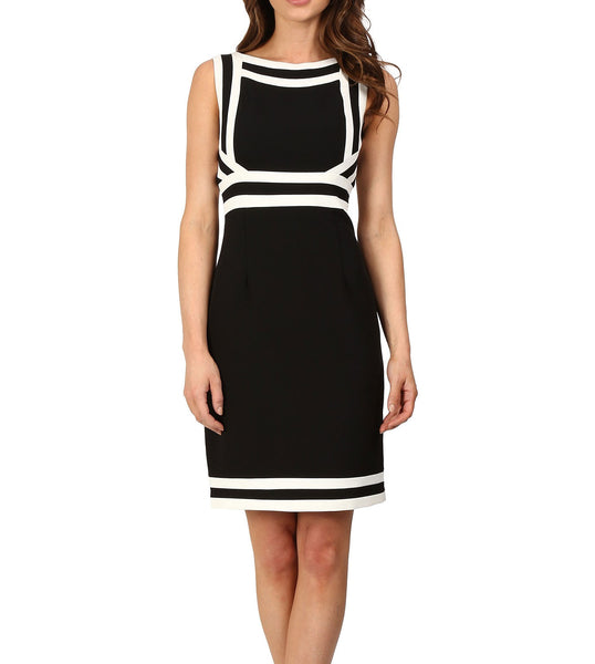 Black / White Stripe Crepe Sheath Dress