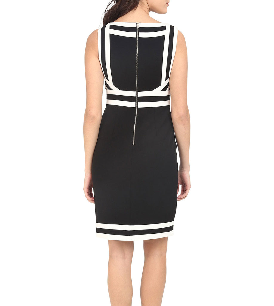 Black / White Stripe Crepe Sheath Dress