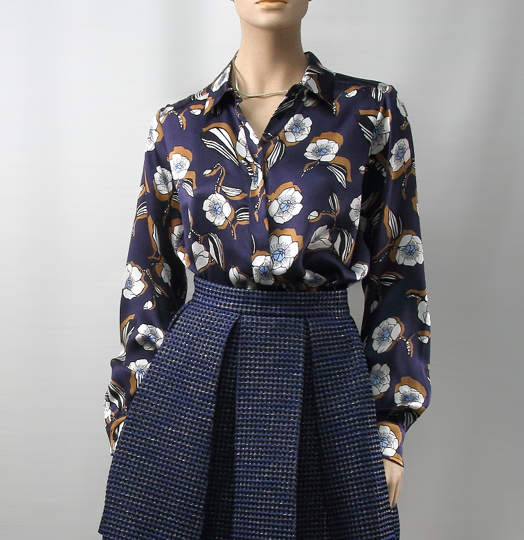 Blue Floral Silk Pattern Printed Shirt