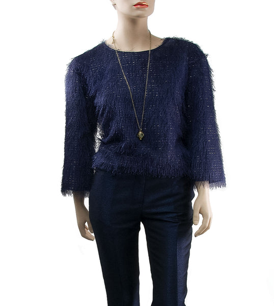 Navy Fringe Sweater