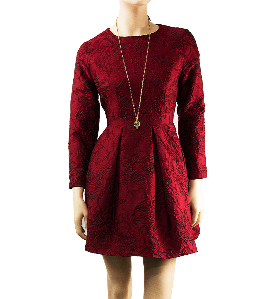 Maroon Embossed Jacquard Dress