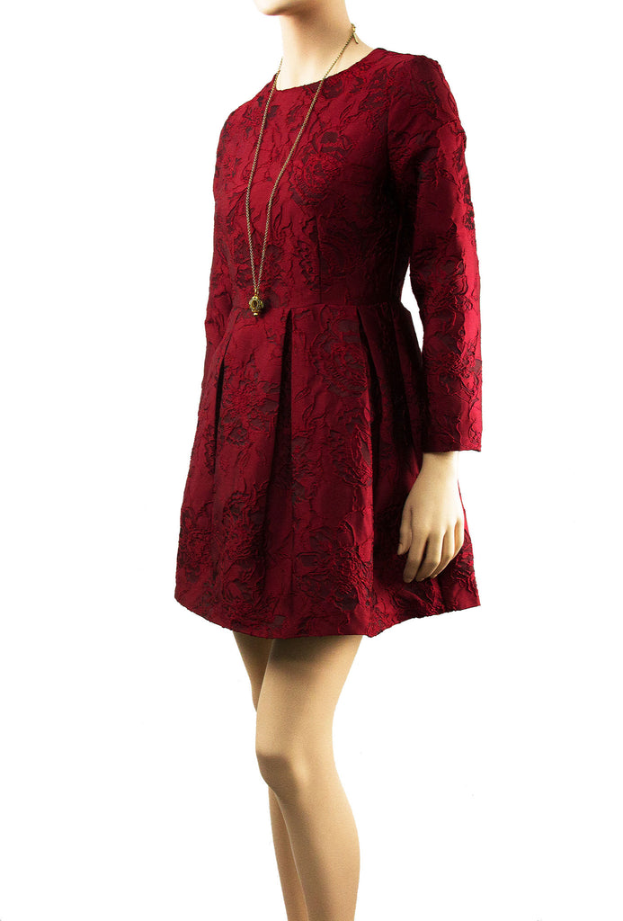 Maroon Embossed Jacquard Dress