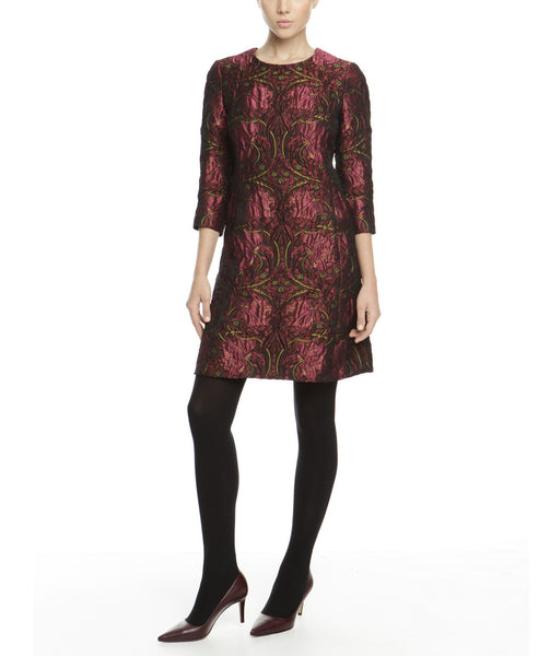 Maroon Embossed Jacquard Dress