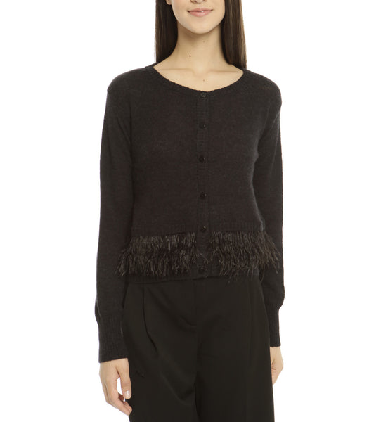 Black Cardigan with Feathers