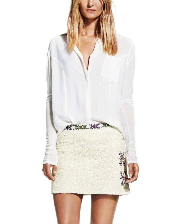 White Beaded Skirt with Aztec Details