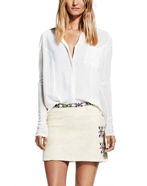 White Beaded Skirt with Aztec Details