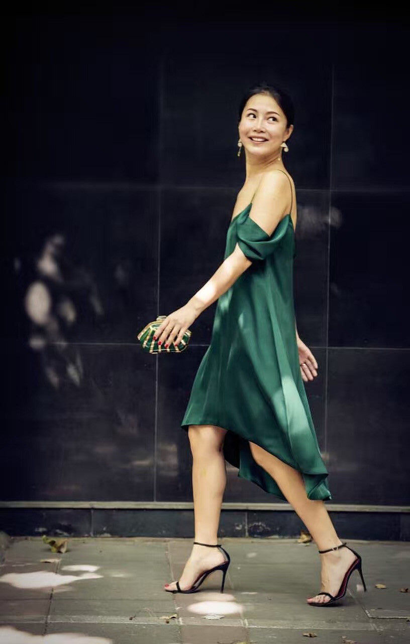 Dark green hotsell silk dress