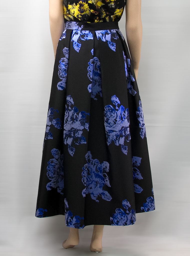 Off-Runway Blue/Black Pleated Flower Skirt