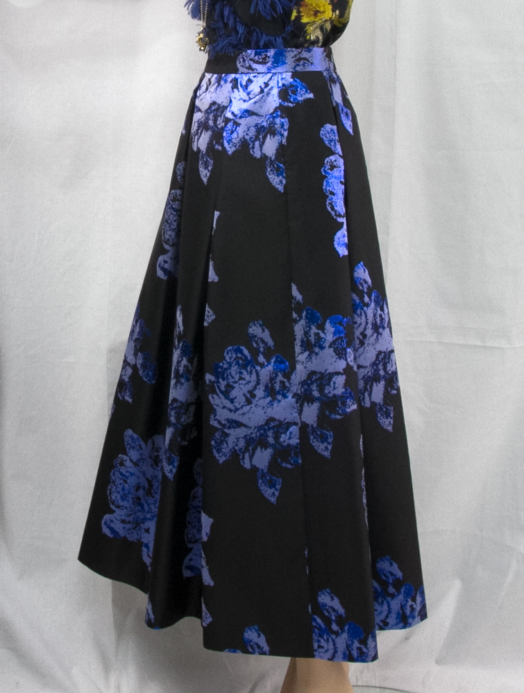 Off-Runway Blue/Black Pleated Flower Skirt