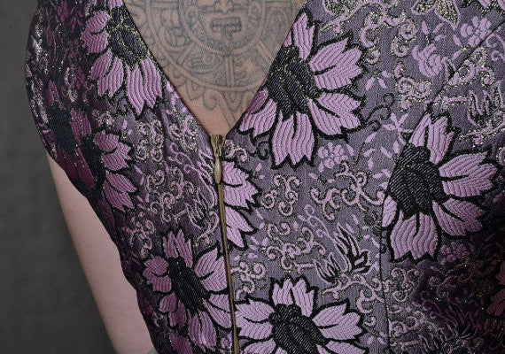 Rose Jacquard & Gold Pleated Lamé Dress