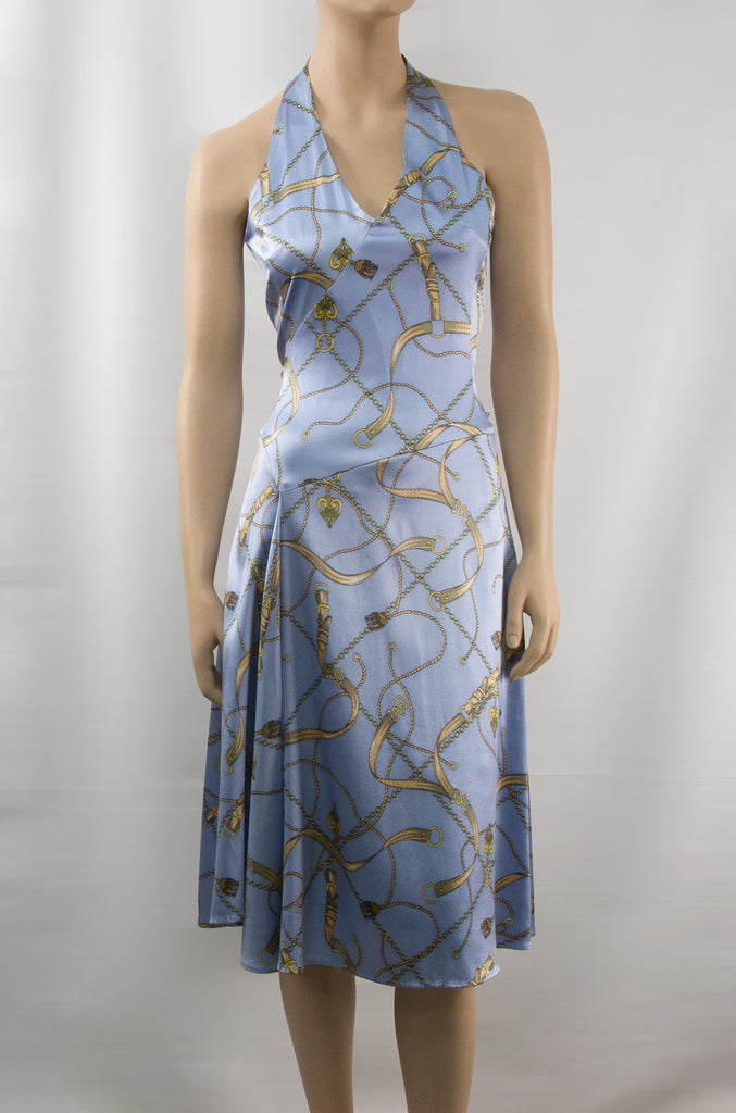 Light Blue Silk Halter Dress
