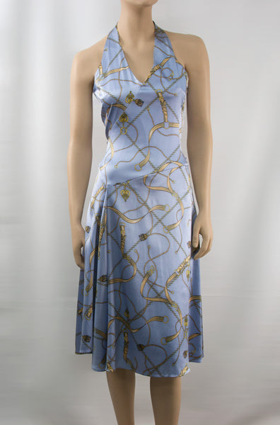 Light Blue Silk Halter Dress