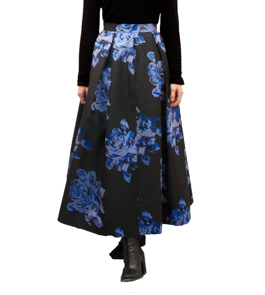 Off-Runway Blue/Black Pleated Flower Skirt