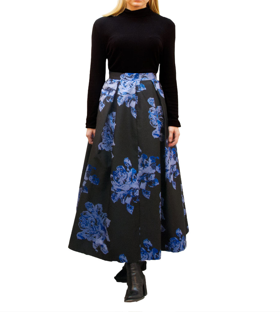 Off-Runway Blue/Black Pleated Flower Skirt