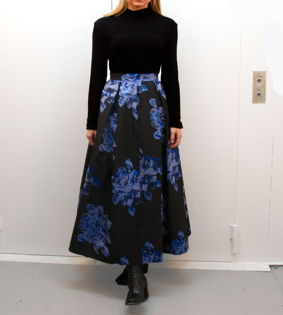 Off-Runway Blue/Black Pleated Flower Skirt