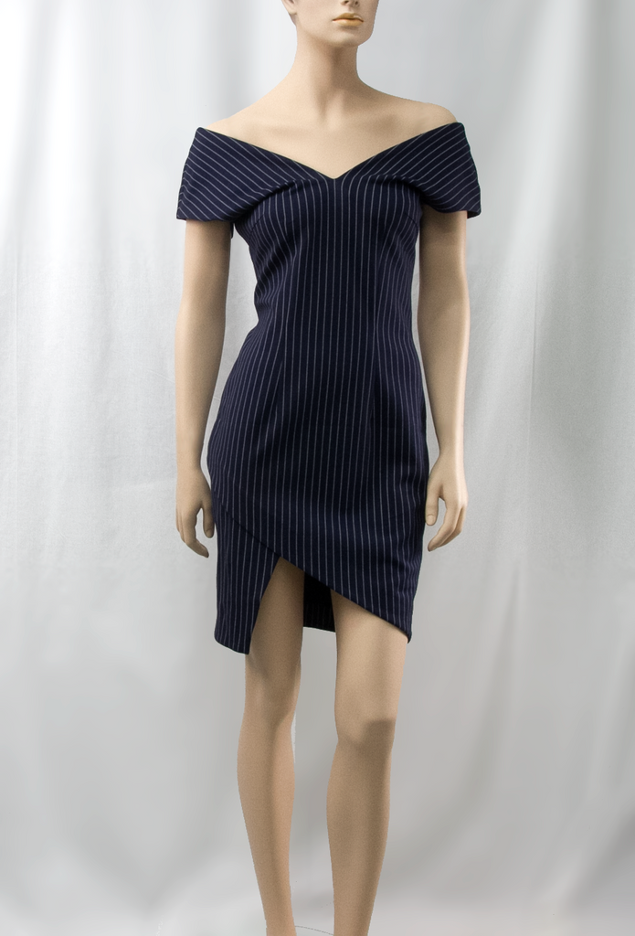 Blue Pinstripe Asymmetrical Dress