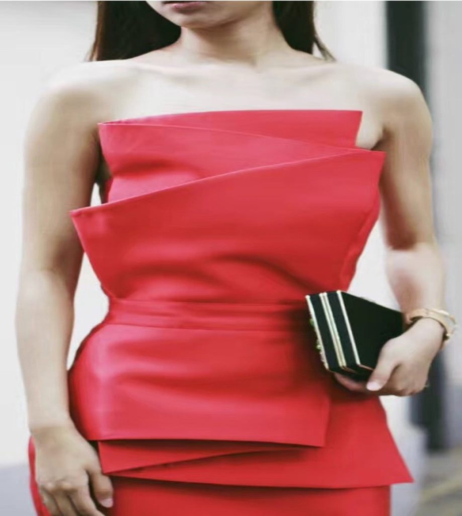 Red Sleeveless Tuxedo Dress