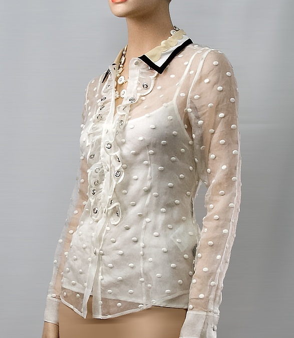 White Organza Polka Dot Blouse