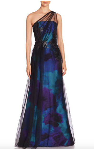 Turquoise Draped Tulle Gown