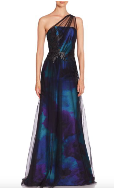 Turquoise Draped Tulle Gown