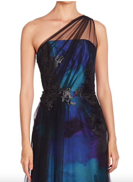 Turquoise Draped Tulle Gown