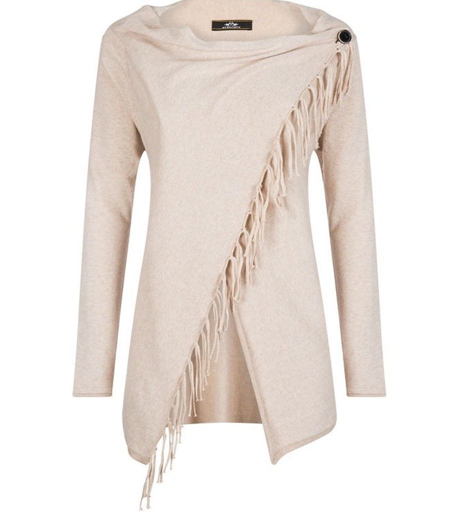 Buy Sand Wool Cardigan with Fringe