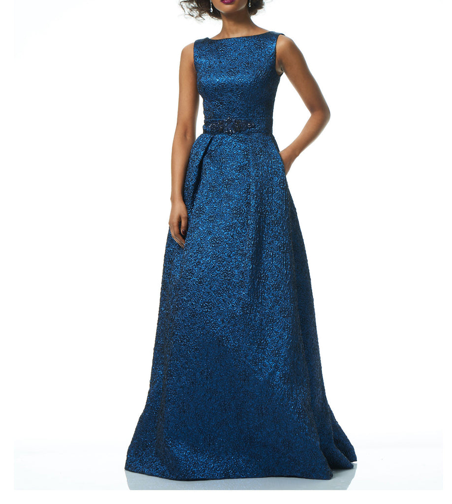 Indigo / Platinum Brocade Ballgown