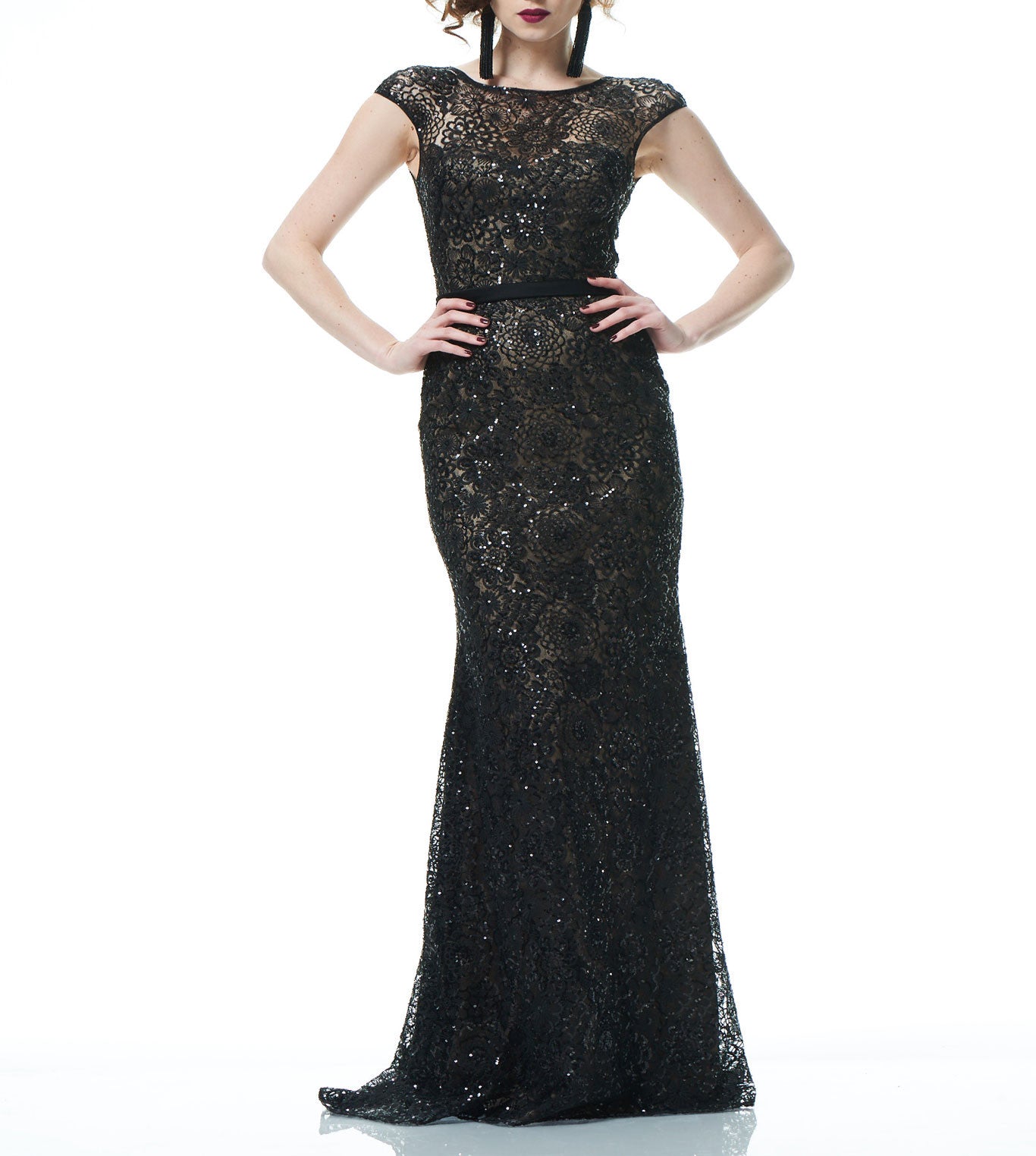 Black / Nude Bateau Neckline Gown - CURATORZ Black / Nude Bateau Neckline Gown - CURATORZ